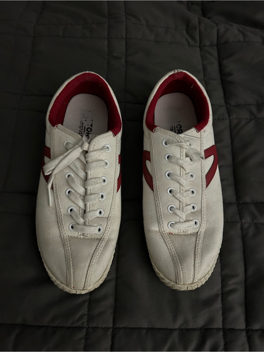 Tretorn White Canvas Sneakers with Red Accents